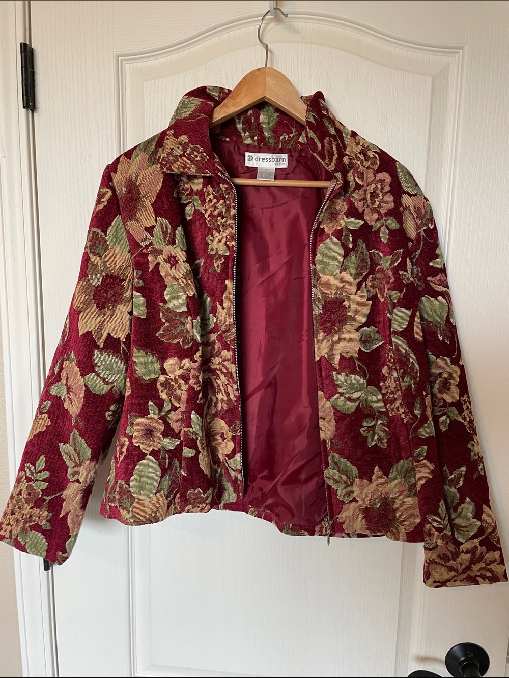 🍂 Vintage Dressbarn Burgundy Floral Jacket 🌸 Size PL